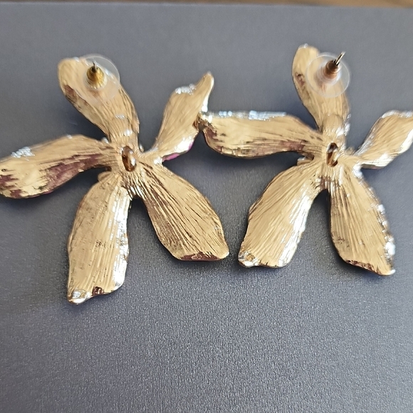 Zara Purple and Gold Floral Earrings - Picture 3 of 3